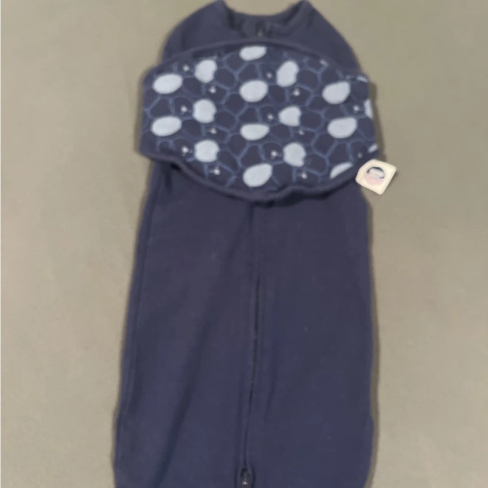 Nested Bean Navy Swaddle Sack with Light Blue Dot Panel